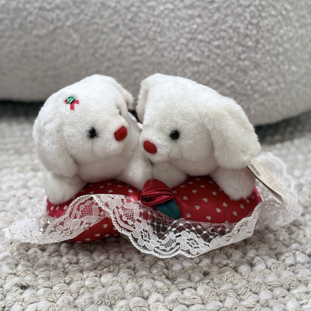 Vintage Kellytoy Two Dogs Heart Pillow Plush Valentine Kellytoy Lovingly Yours